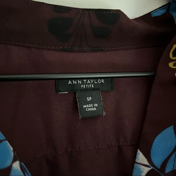 Ann Taylor Women’s Floral Tie Neck Shirt Dress Brown Pink Size‎ Small Petite - Picture 8 of 11